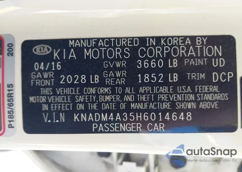 2017 Kia Rio Lx z USA, uszkodzony, nr VIN KNADM4A35H6014648